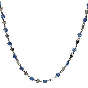 Boho Butterfly Blue Flower Chain Necklace Silver Tone Nature Fashion Jewelry